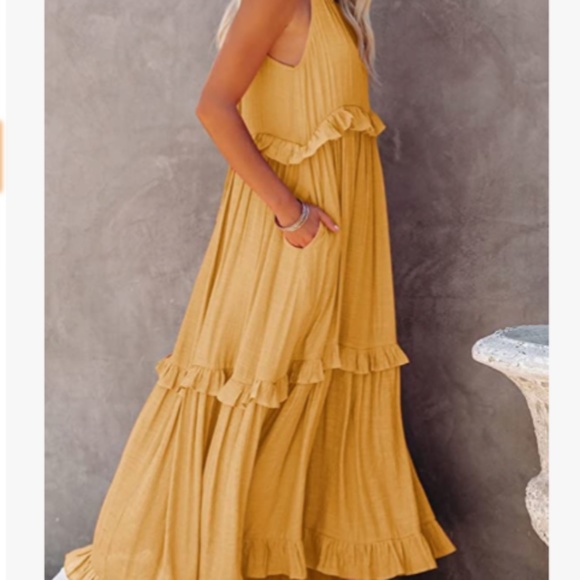 Womens Tiered Halter Style Maxi Dress in Yellow sz sm - Picture 4 of 6